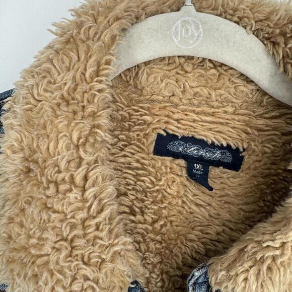 Vintage denim sherpa jacket large L y2k 90s rory lorelai gilmore friends style - Picture 4 of 5